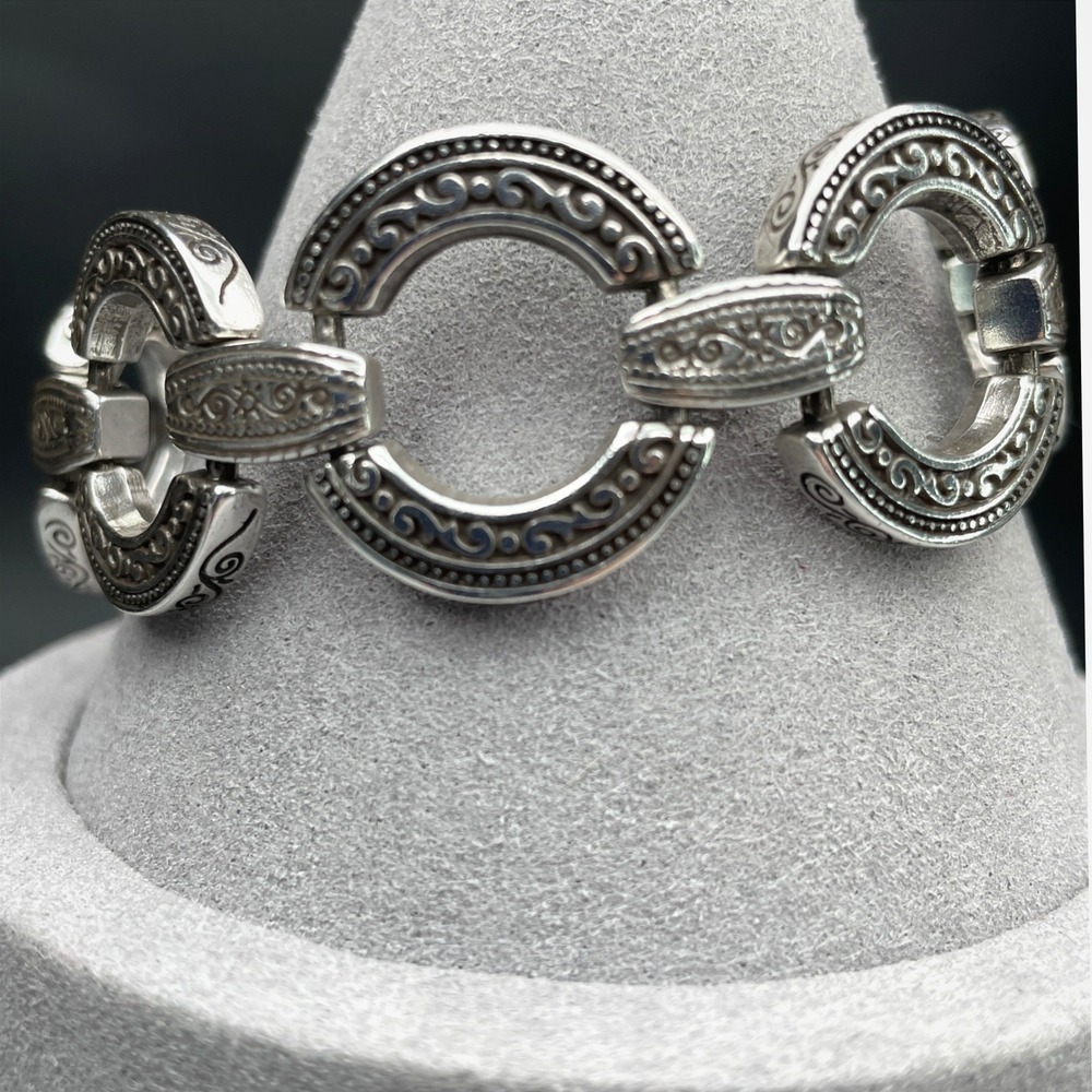 Brighton Link Bracelet Circles Silver Tone Southwestern 7"